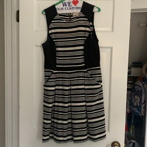 Loft black and white striped dress with pockets